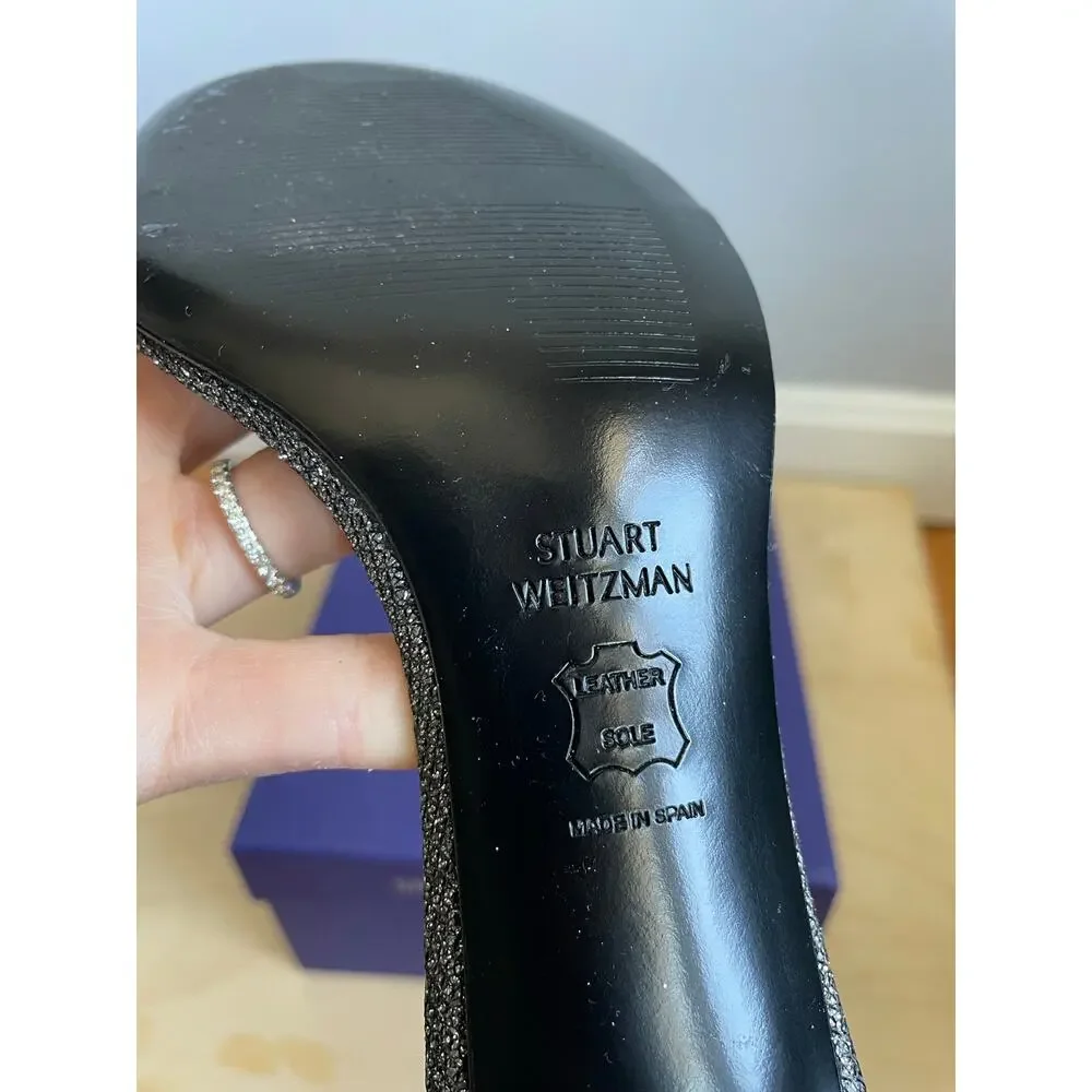 Stuart Weitzman Silver Naked Glitter Sandals 2.5